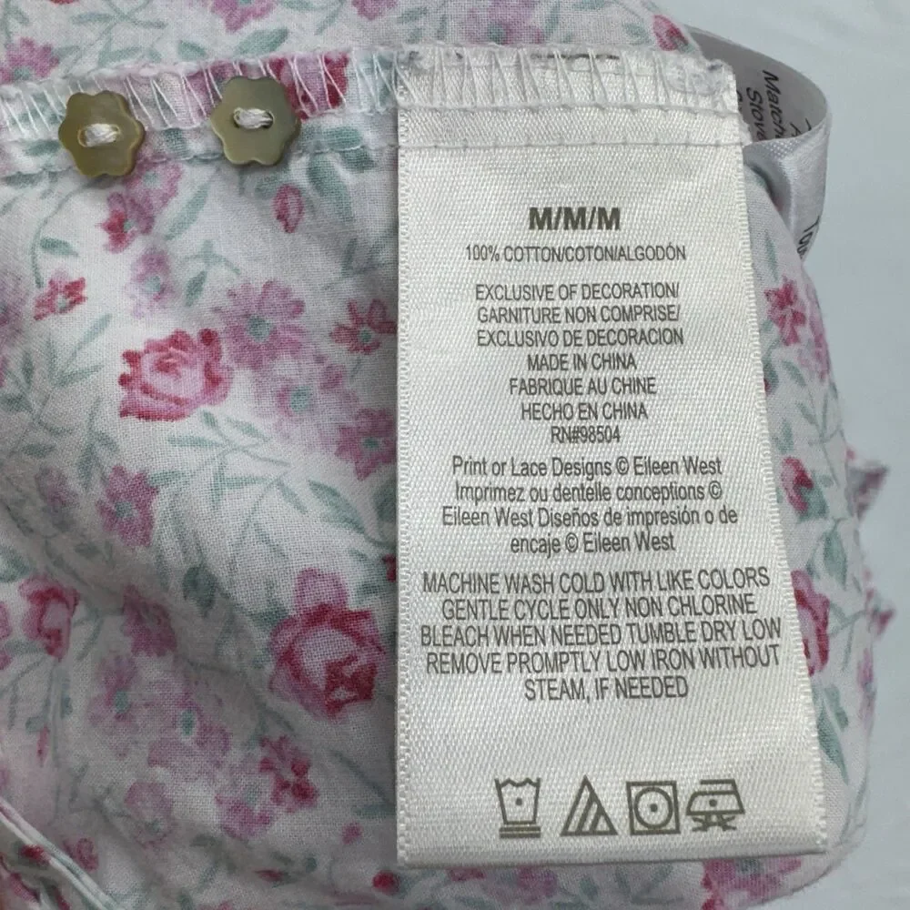 Eileen West Women’s Floral Cotton Nightgown M Pink White Lace Pintuck Button